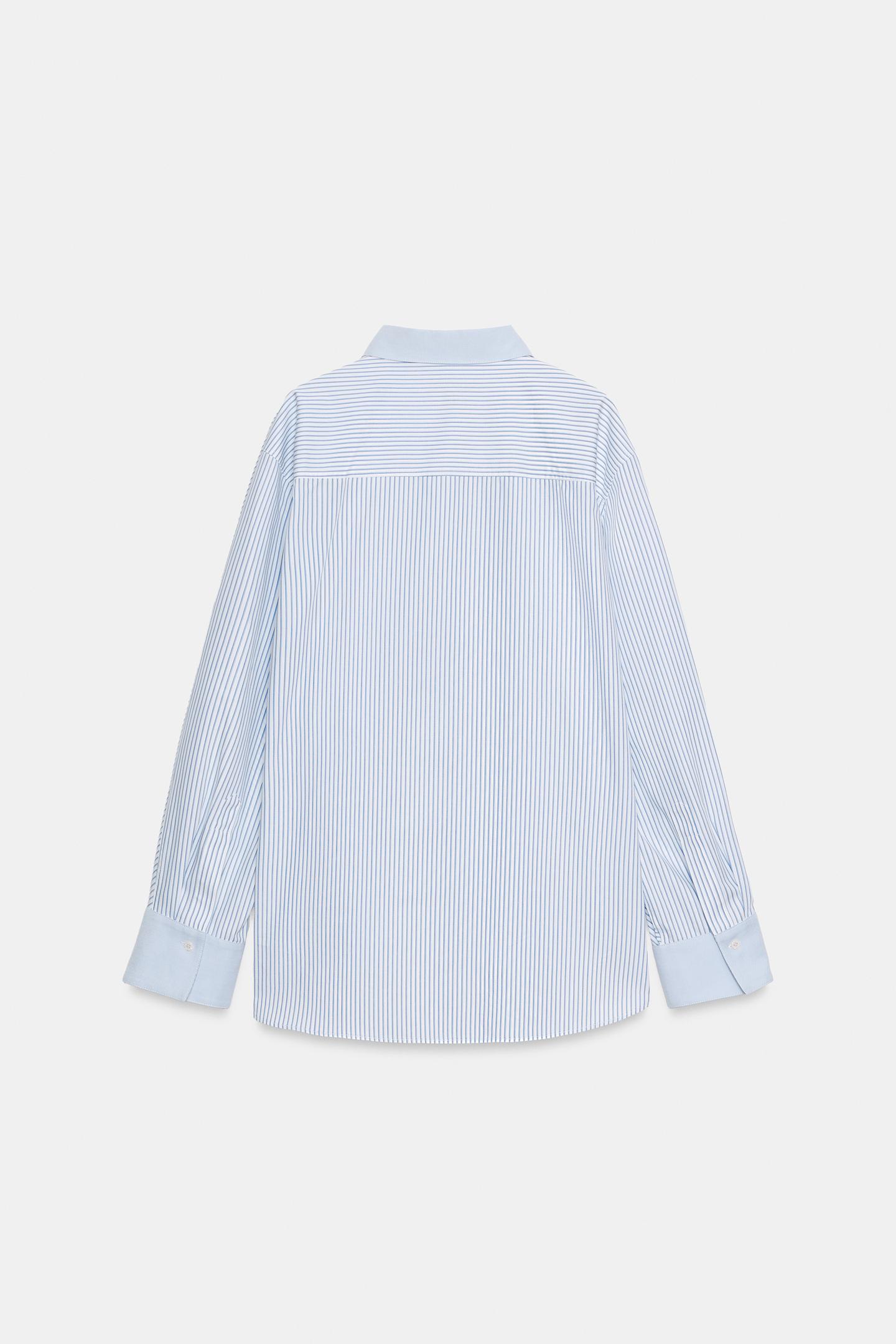 Женская рубашка Zara ZW Collection Contrast Striped Oxford, цвет: Синий — фото 5