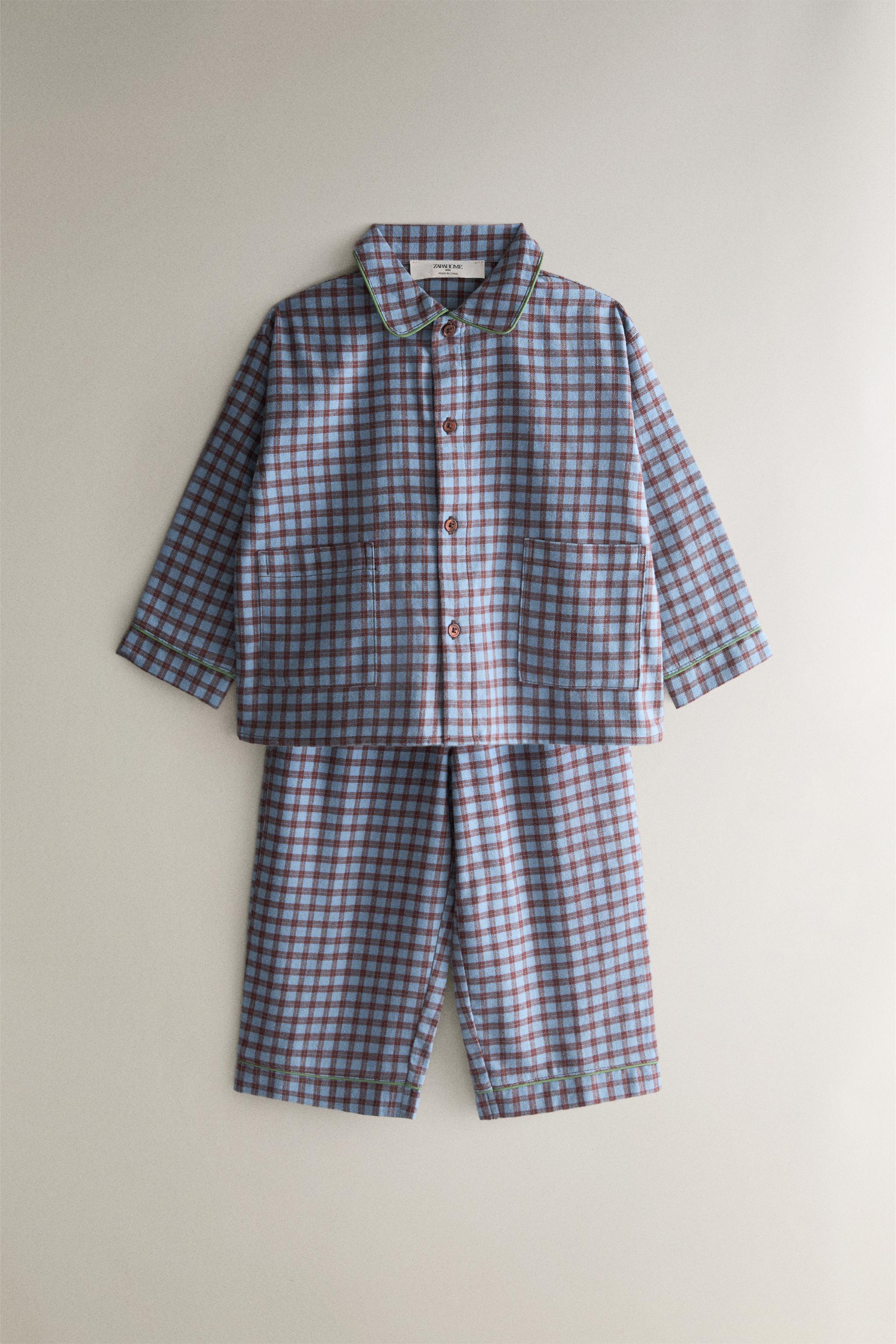 KIDS' CHECK FLANNEL PYJAMAS — Blue