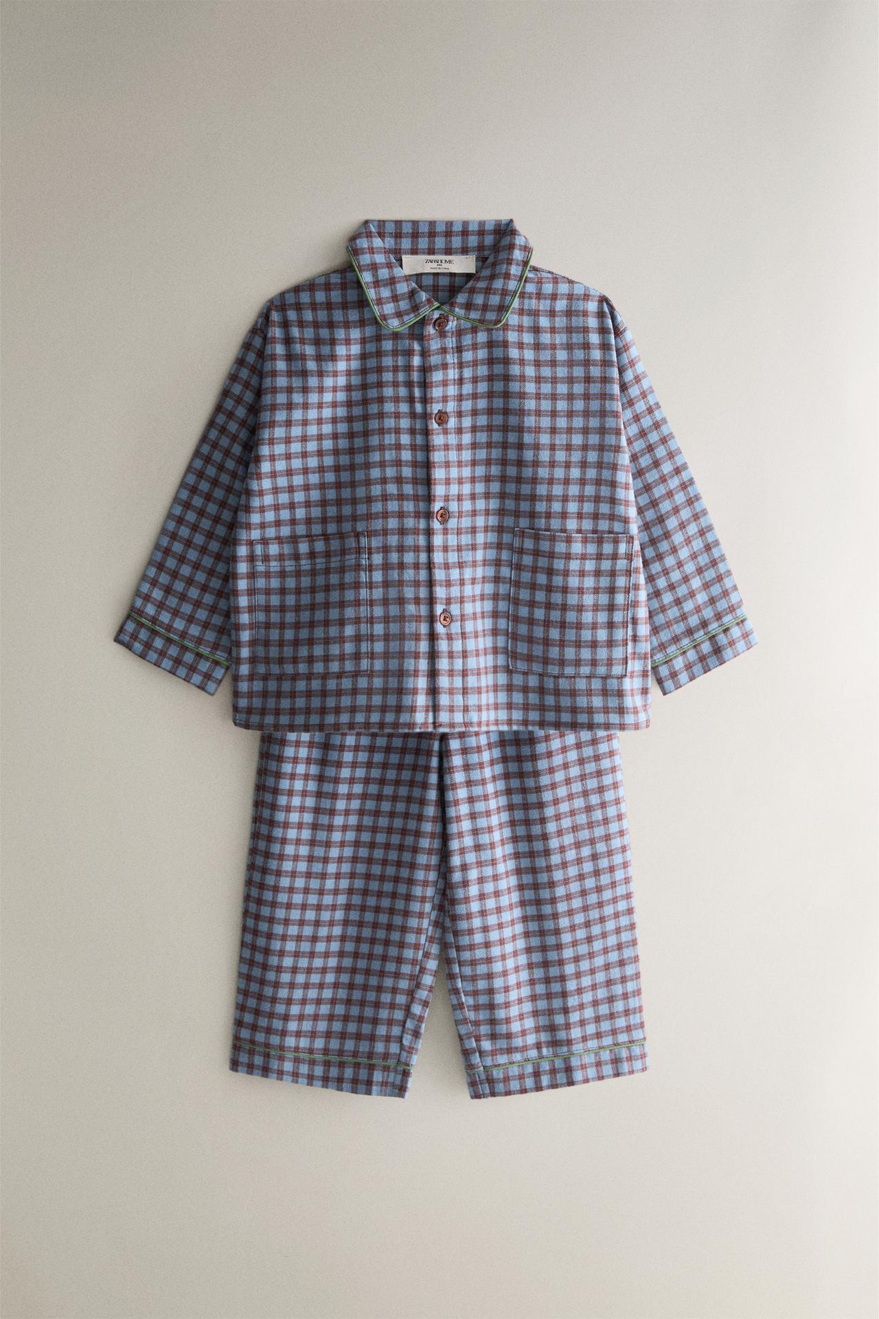 KIDS' CHECK FLANNEL PYJAMAS — Blue