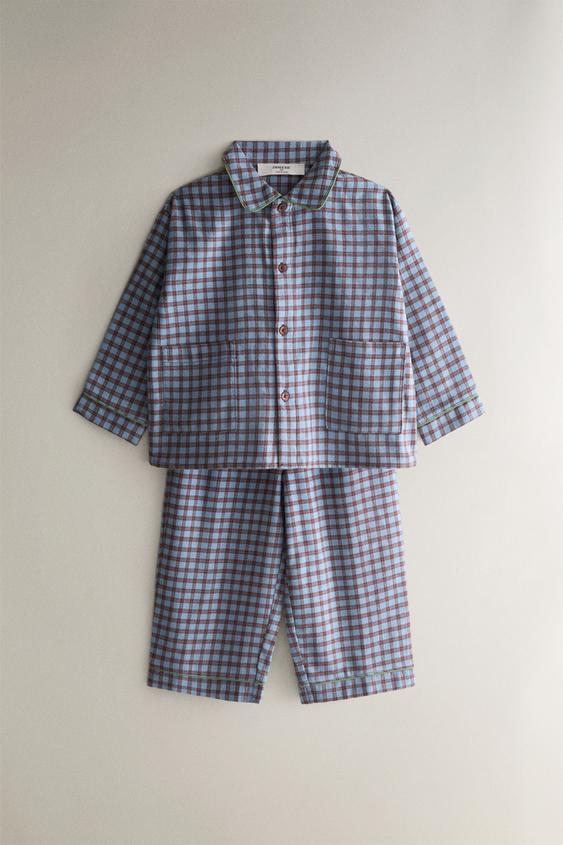 PYJAMA ENFANT FLANELLE CARREAUX - Bleu de Zara - Image 0