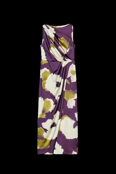 VESTIDO MIDI SATINADO ESTAMPADO - Púrpura de Zara - Imagen 0