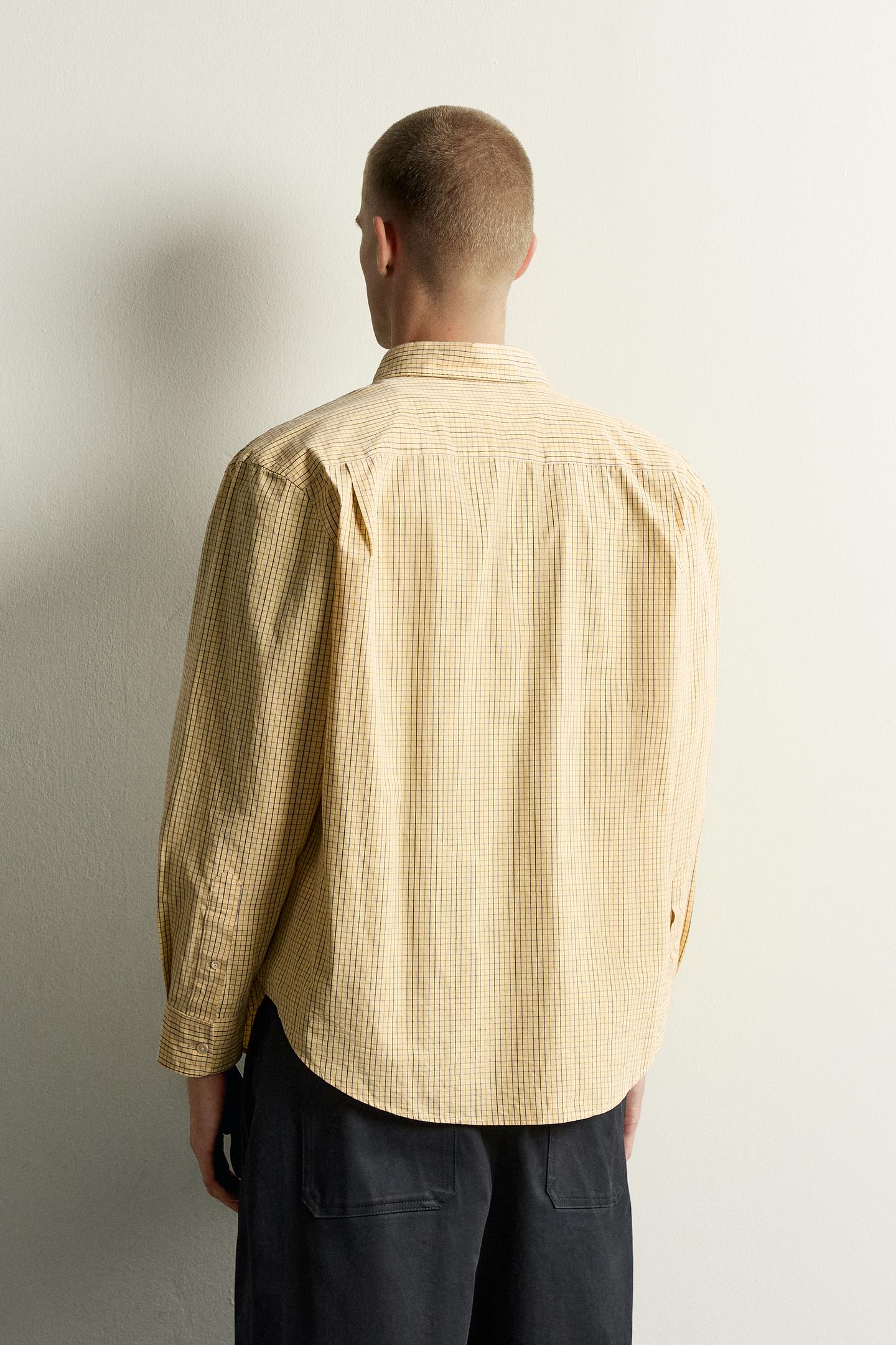 Мужская рубашка Zara Checked Relaxed Fit Cotton, цвет: Светлый жёлтый — фото 3