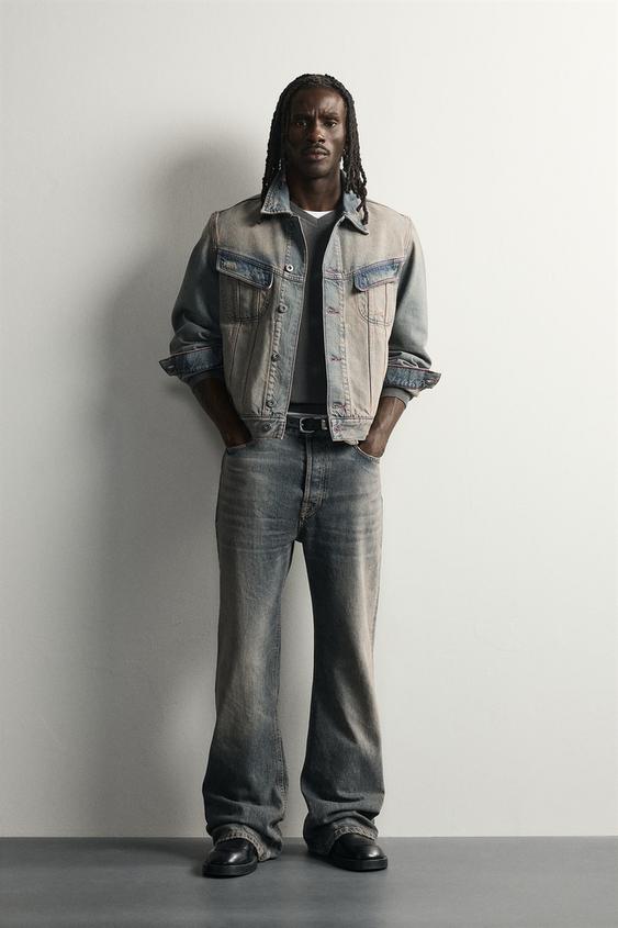 CROPPED FIT TOPSTITCHED DENIM JACKET - Blue / Green by Zara - Image 0