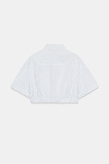 STRIPED POPLIN CROP SHIRT - Blue/White by Zara - Image 6