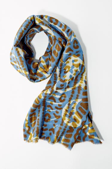 COTTON PRINT SCARF - Blue by Zara