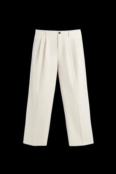 Zara PLEATED WIDE FIT PANTS - Sand - Image 0