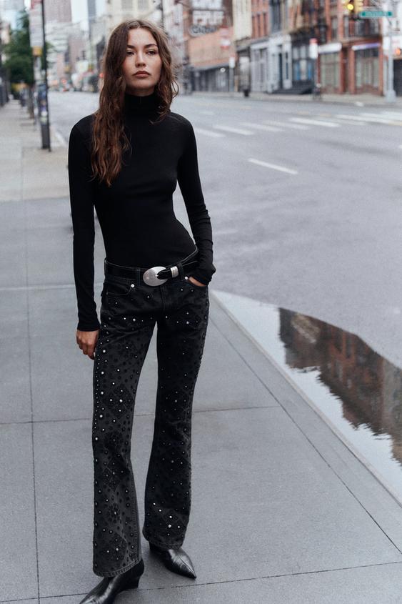 JEANS Z1975 BOOTCUT TIRO BAJO ABALORIOS - Gris oscuro de Zara - Imagen 0