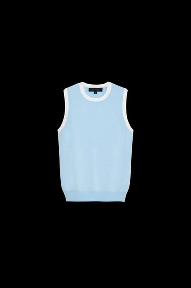 ÄRMELLOSES STRICKTOP - Weiß / Blau von Zara