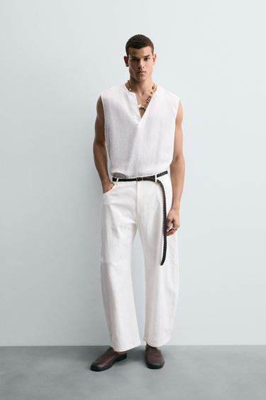 CAMISA POLO 100% LINHO - Branco da Zara - Imagem 0