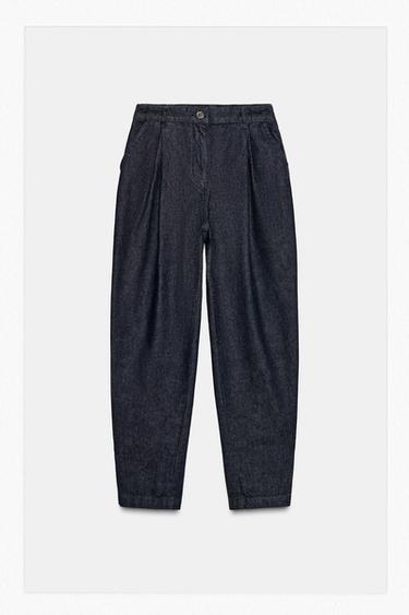 PANTALÓN PINZAS DETALLE BAJO - Índigo de Zara