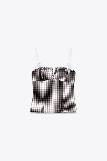 CHECK STRETCH TOP - brown/white by Zara