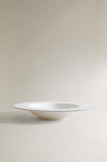 PIATTO FONDO BONE CHINA BORDO NERO - Bianco / Nero di Zara