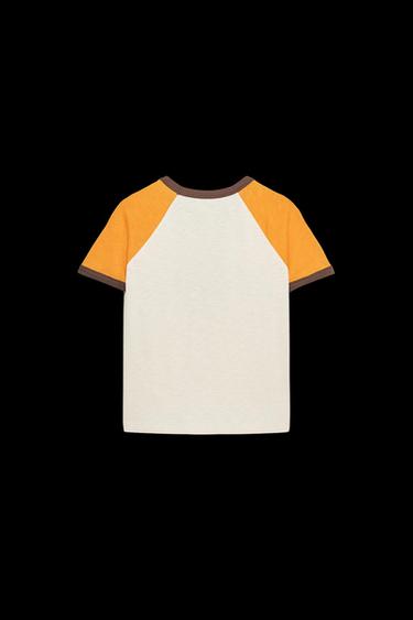 SLOGAN T-SHIRT WITH RIBBED TRIM - white-orange by Zara