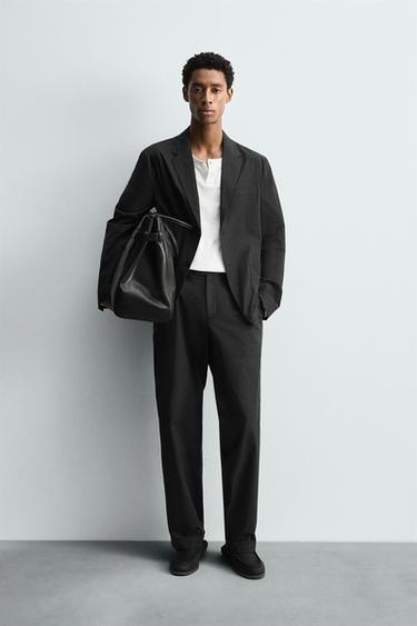 Zara POPLIN SUIT PANTS - Charcoal