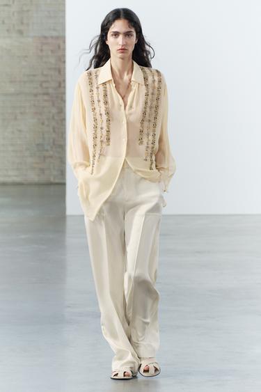 CHEMISE OVERSIZE SEQUINS ZW COLLECTION - rose poudré de Zara