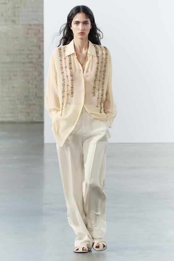 CHEMISE OVERSIZE SEQUINS ZW COLLECTION - rose poudré de Zara - Image 0