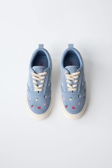 EMBROIDERED COTTON SNEAKERS - Lavender Blue by Zara - Image 4