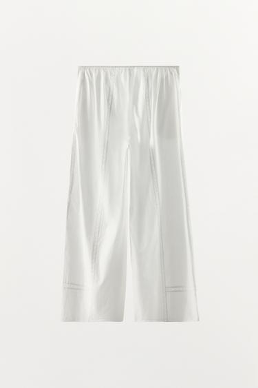 100% COTTON LACE TRIM TROUSERS - White by Zara - Image 3