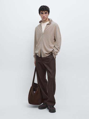 Zara Wool blend knit cardigan with hood - Mink