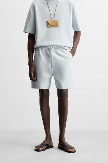 INTERLOCK TEXTURED BERMUDA SHORTS - dusty blue by Zara