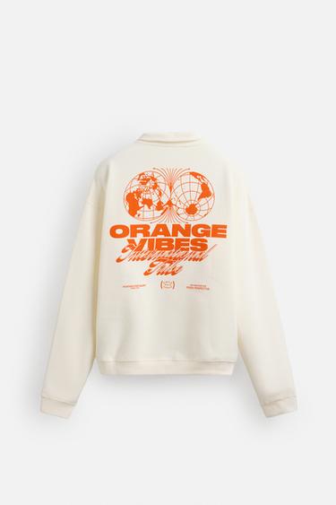 QUARTER-ZIP PRINTED SWEATSHIRT - Oyster-white by Zara - Image 7