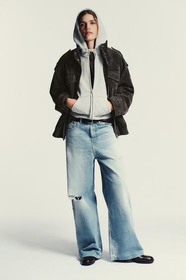 TRF RIPPED MID-WAIST BAGGY JEANS - Light blue by Zara