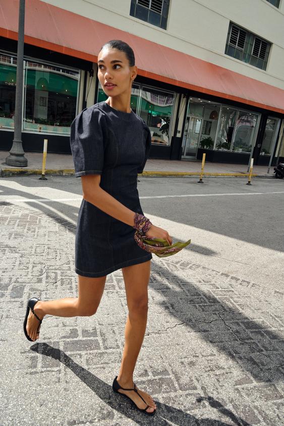 Z1975 PUFF SLEEVE MINI DENIM DRESS