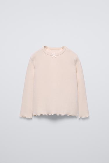 POINTELLE T-SHIRT WITH BOW - Ecru by Zara
