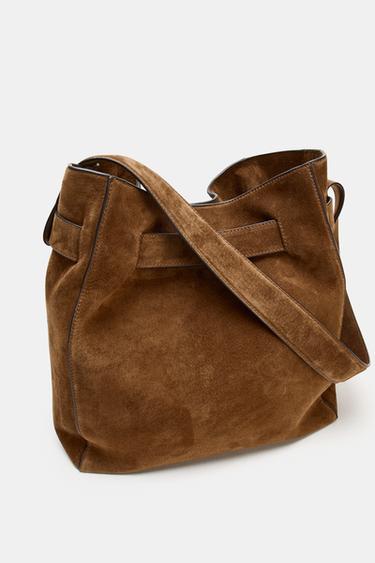 LEATHER BUCKET BAG WITH BELT DETAIL - Brown by Zara - Image 3