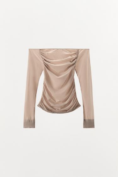 COLD-SHOULDER HOSIERY TOP - Beige-pink by Zara - Image 2