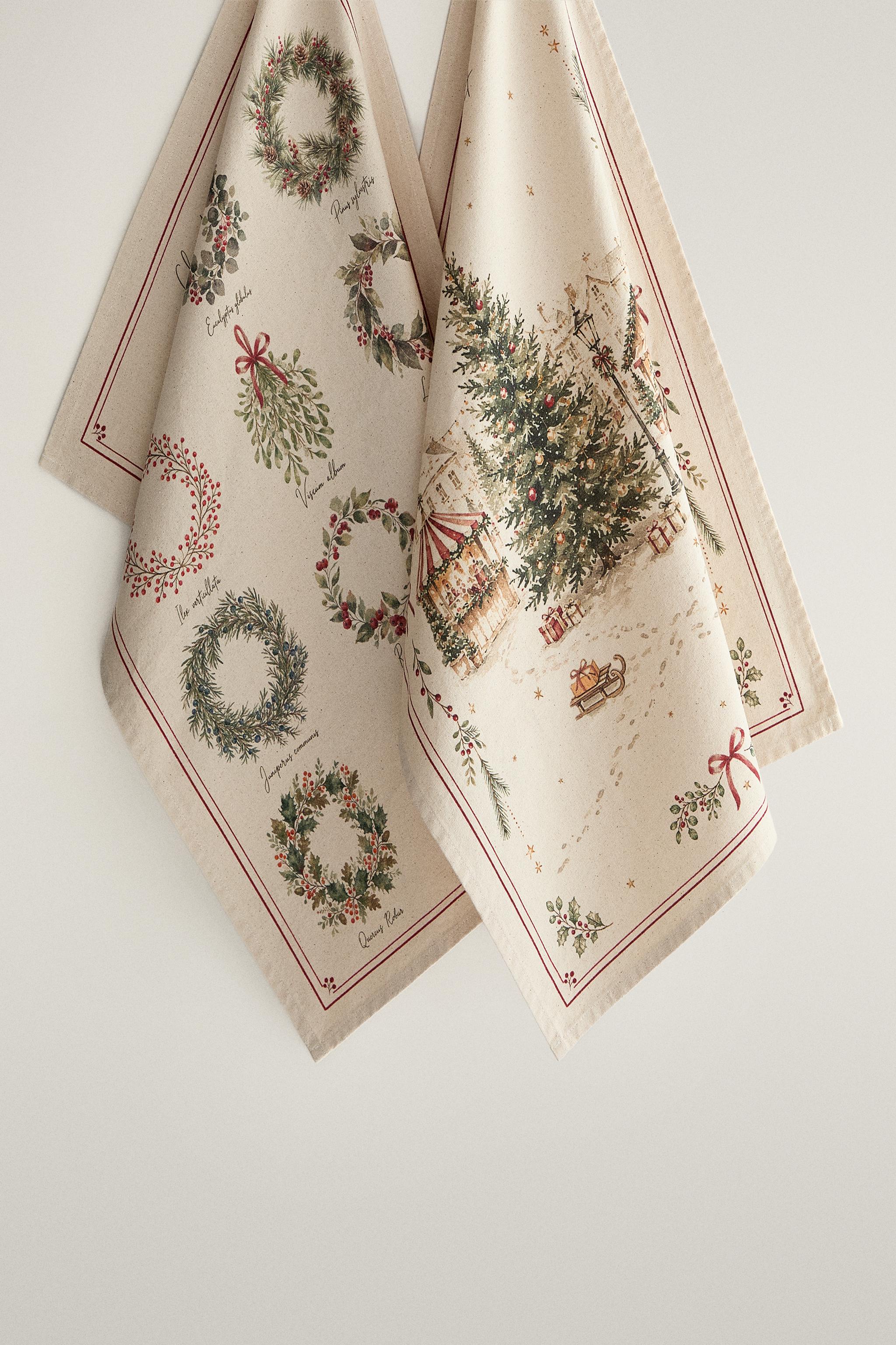 CHRISTMAS WREATH KITCHEN TOWELS (PACK OF 2) - Green | ZARA United