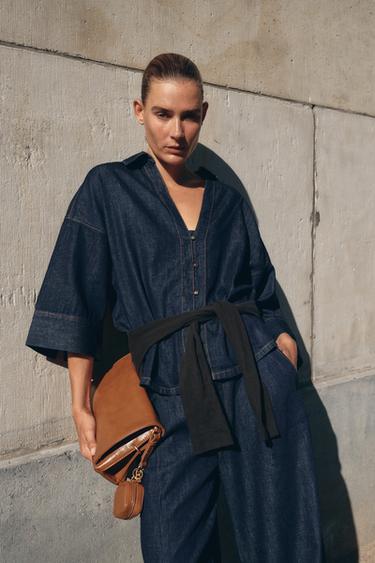 DENIM EFFECT BUTTON-UP SHIRT - Dark indigo by Zara - Image 1