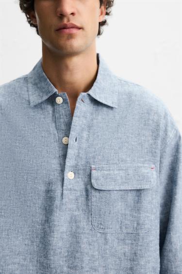 LINEN/COTTON POLO SHIRT - Blue by Zara - Image 5
