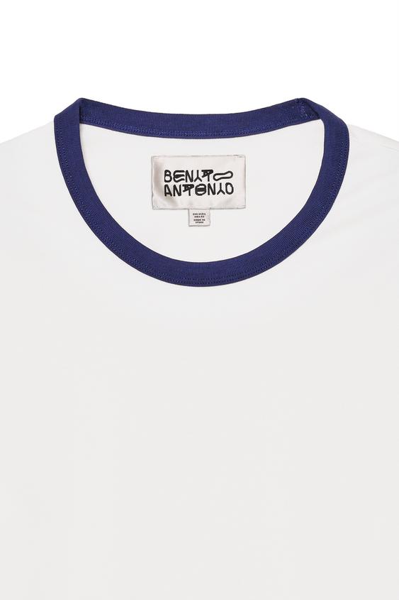 T-SHIRT CÔTELÉ COUPE ÉTROITE CONTRASTE - Blanc cassé de Zara - Image 4