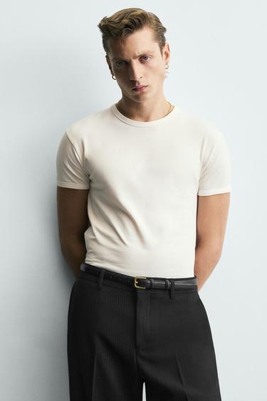 MUSCLE FIT T-SHIRT - Ecru by Zara - Image 4