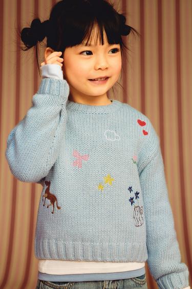 EMBROIDERED KNIT JUMPER - Pastel blue by Zara
