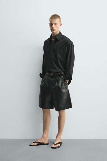 RELAXED FIT LEATHER BERMUDA SHORTS WITH PLEATS - Black by Zara - Image 3