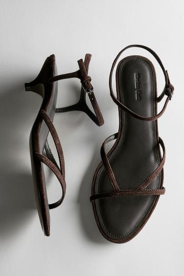 Zara Leather low-heel sandals - Brown - Image 0