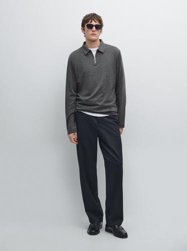 Polo manches longues col zippé - Gris chiné de Zara - Image 0