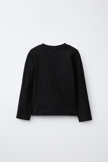 PLAIN RIBBED T-SHIRT - Black by Zara