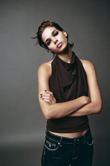 DRAPED HALTER TOP - Dark brown by Zara - Image 3