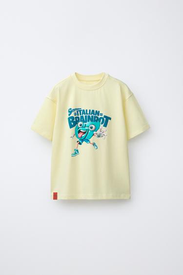 Zara MAJICA S PRINTOM SIX SEVEN SKIFIDOL ITALIAN BRAINROT™ – vanilija-crna