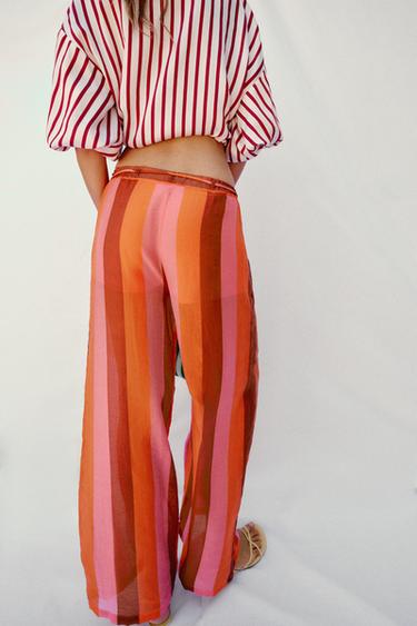 PANTALON LARGE À RAYURES - Multicolore de Zara - Image 3