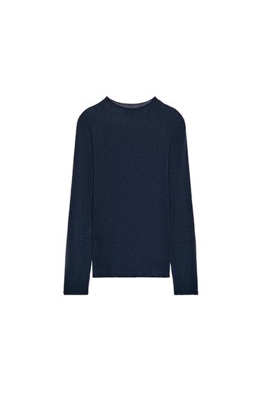 EXTRA FINE WOOL AND SILK TOP - Navy blue by Zara