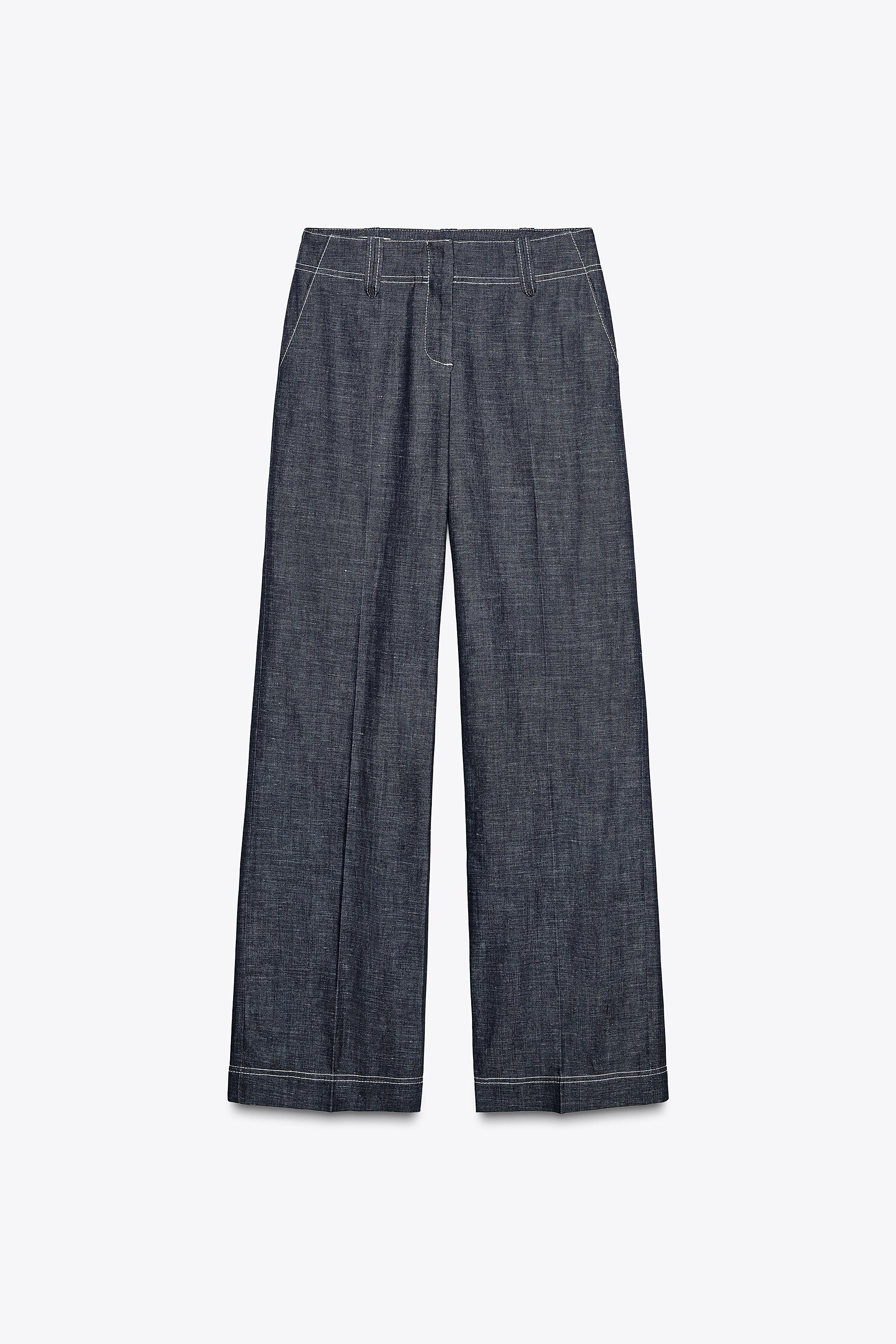コントラストステッチ入りパンツ - インディゴブルー | ZARA