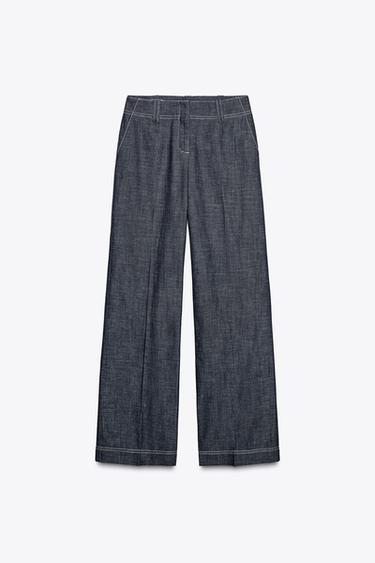 Zaras BYXA MED KONTRASTSÖMMAR - Indigo