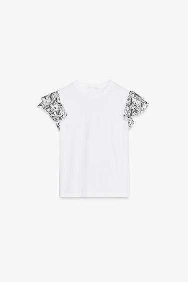 T-SHIRT WITH CONTRAST EMBROIDERY - White by Zara - Image 5
