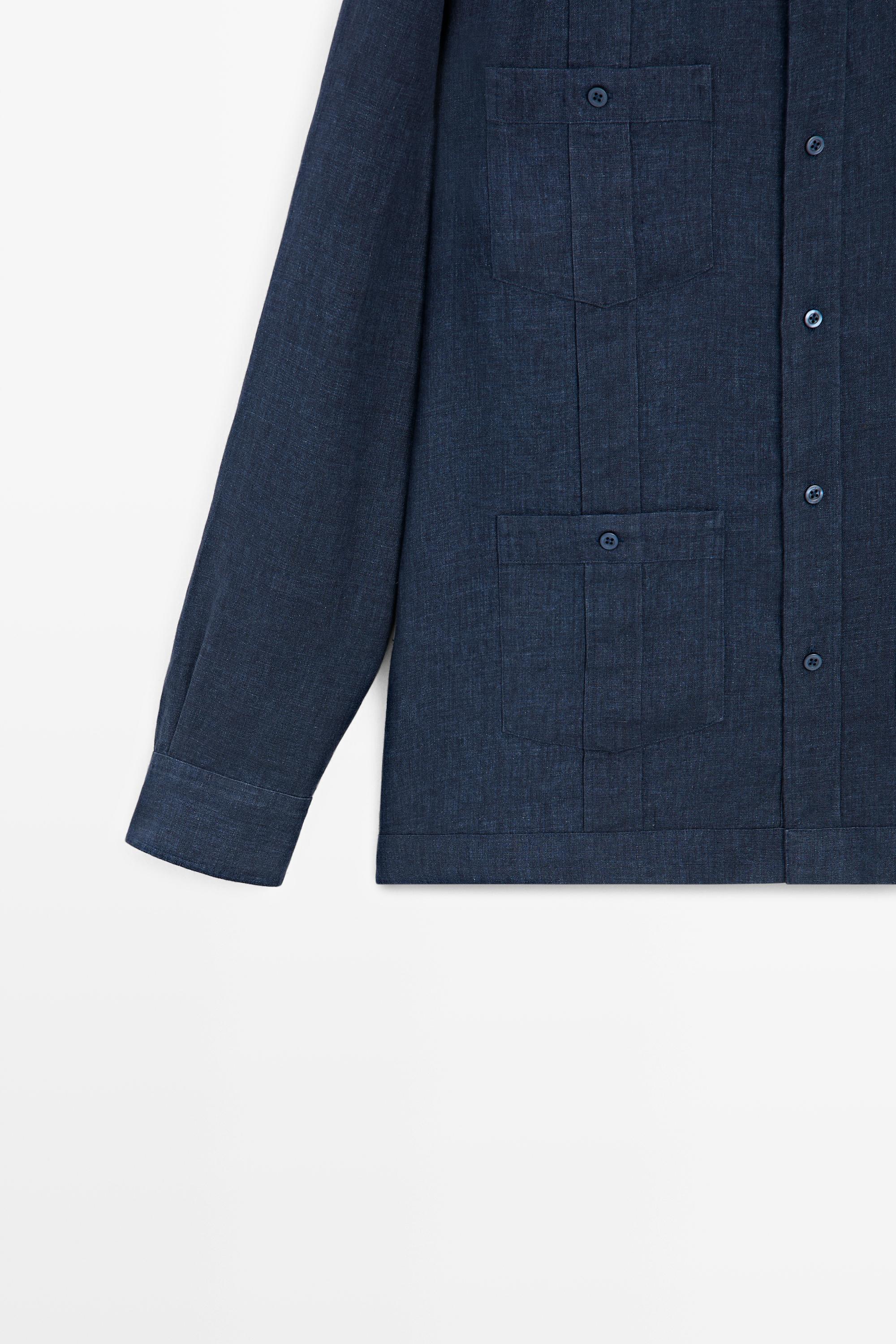 Regular fit 100% linen shirt with pockets
