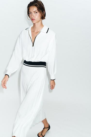 PLEATED CONTRAST MIDI DRESS - White by Zara - Image 5
