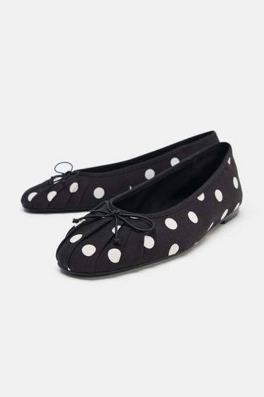 BALLET FLATS WITH POLKA DOTS AND BOW - Black by Zara - Image 3